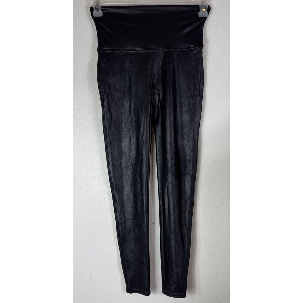 Spanx By Sara Blakely Faux Leather Slim Nylon Leggings Women’s Size L Shapewear